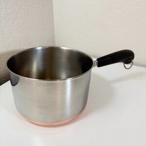 VTG Revere Ware 3 QT Saucepan Copper Bottom Stainless Steel 1801 -NO Lid GUC